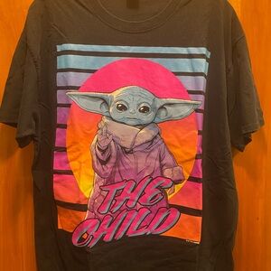 Star Wars Black Tee with The Child and Sunset Design